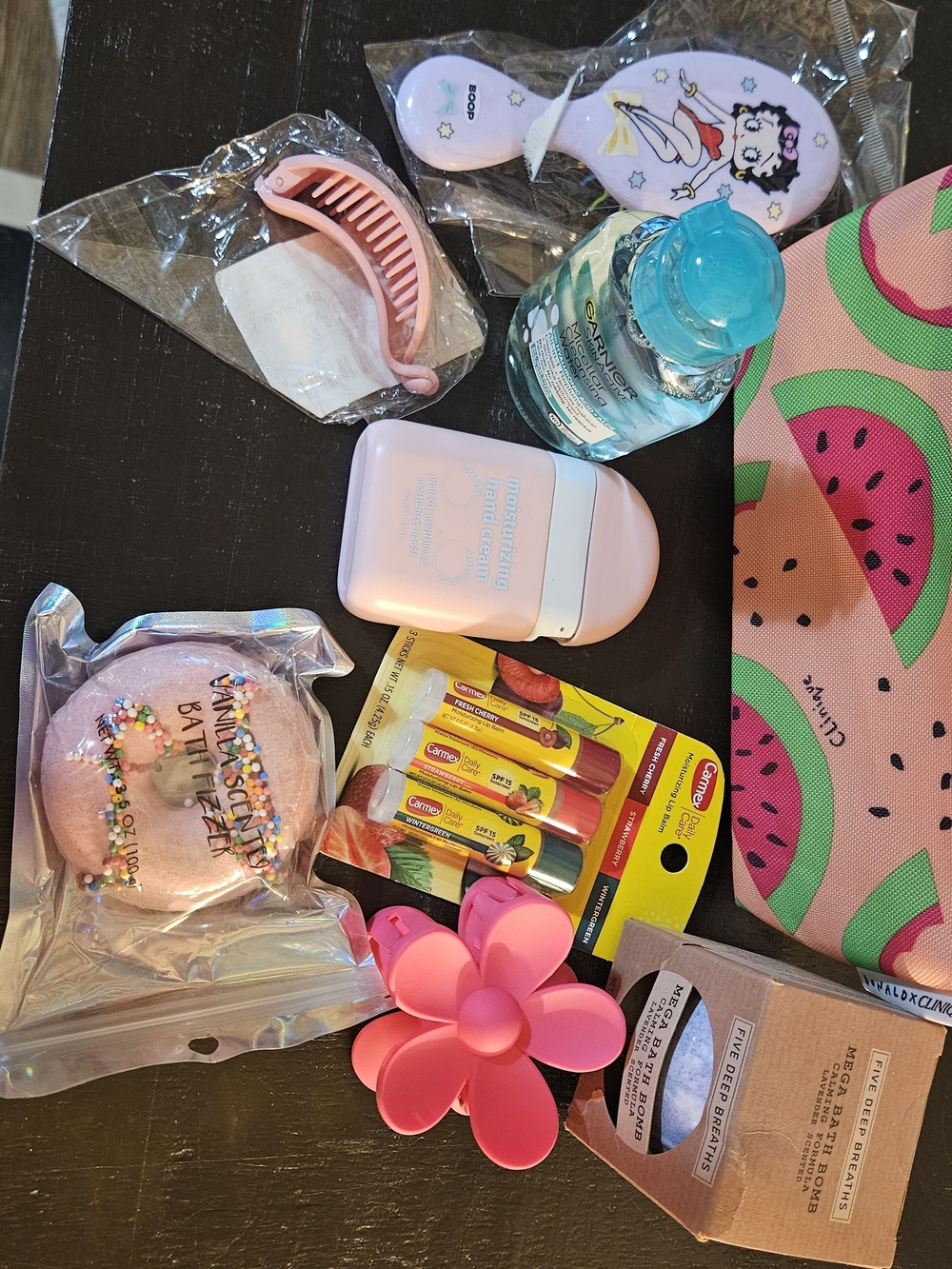 Clinique Pink & Green Watermelon Cosmetic Pouch with Assorted Pink Accessories